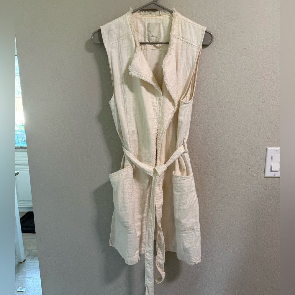 elevensee Cream Sleeveless Belted Linen Vest Dress – Size M